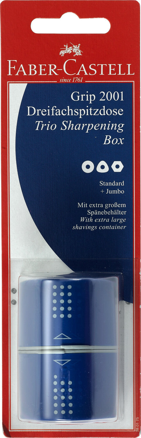 Single GRIP Trio Pencil Sharpener (Carded, blue or red)