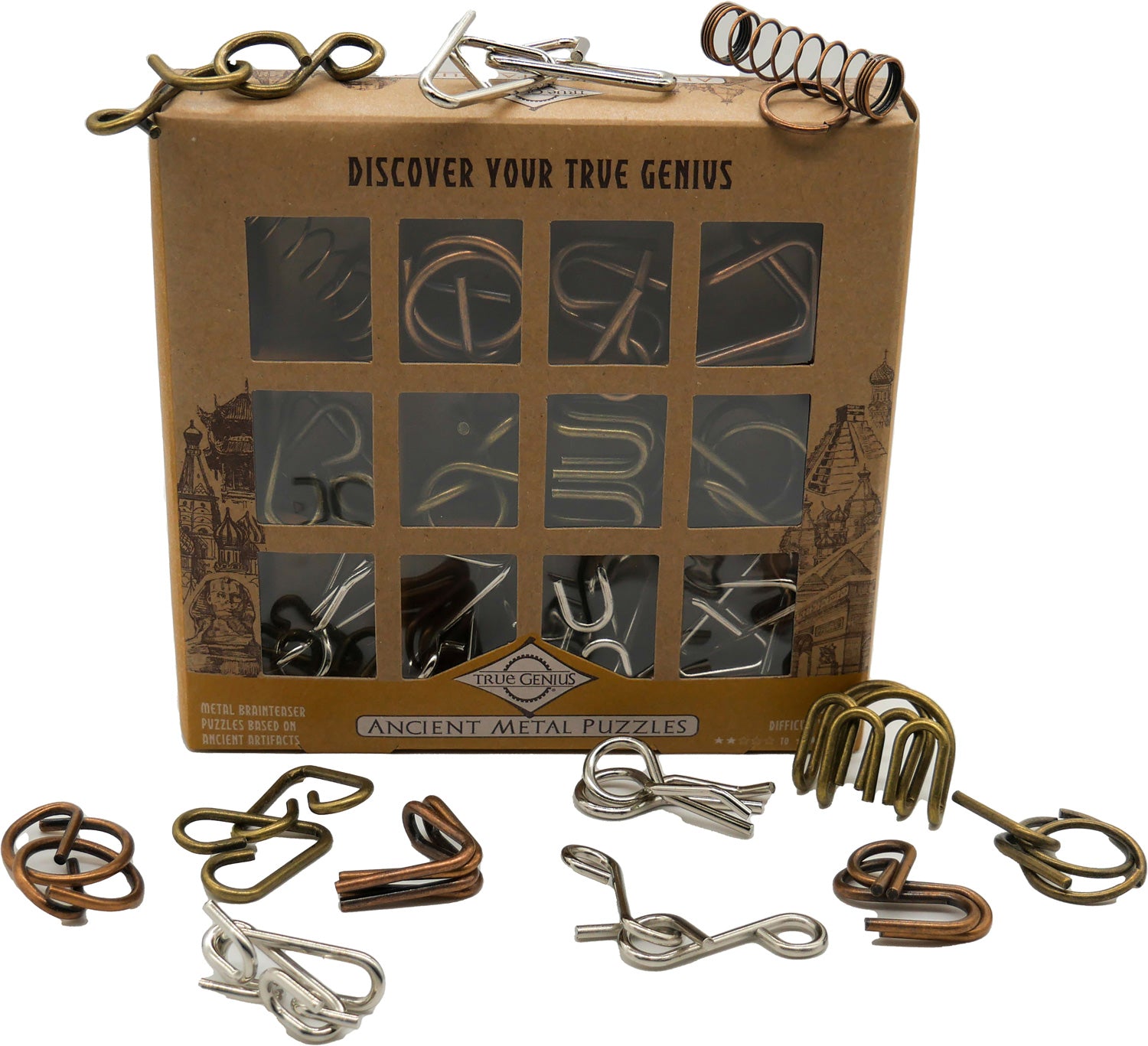やっくん　メタルセット True Genius Ancient Metal Puzzles - 12 pc – Cheeky Monkey Toys