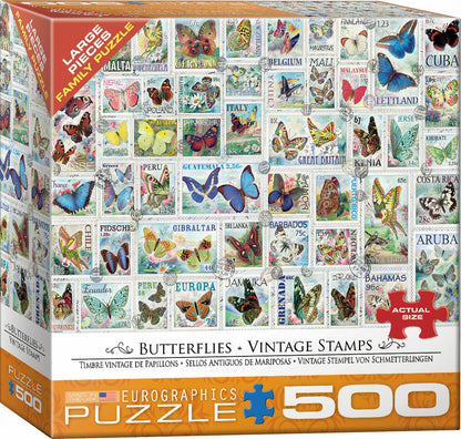 Butterflies Vintage Stamps 500 Large Pc Puzzle
