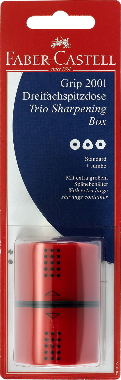 Single GRIP Trio Pencil Sharpener (Carded, blue or red)