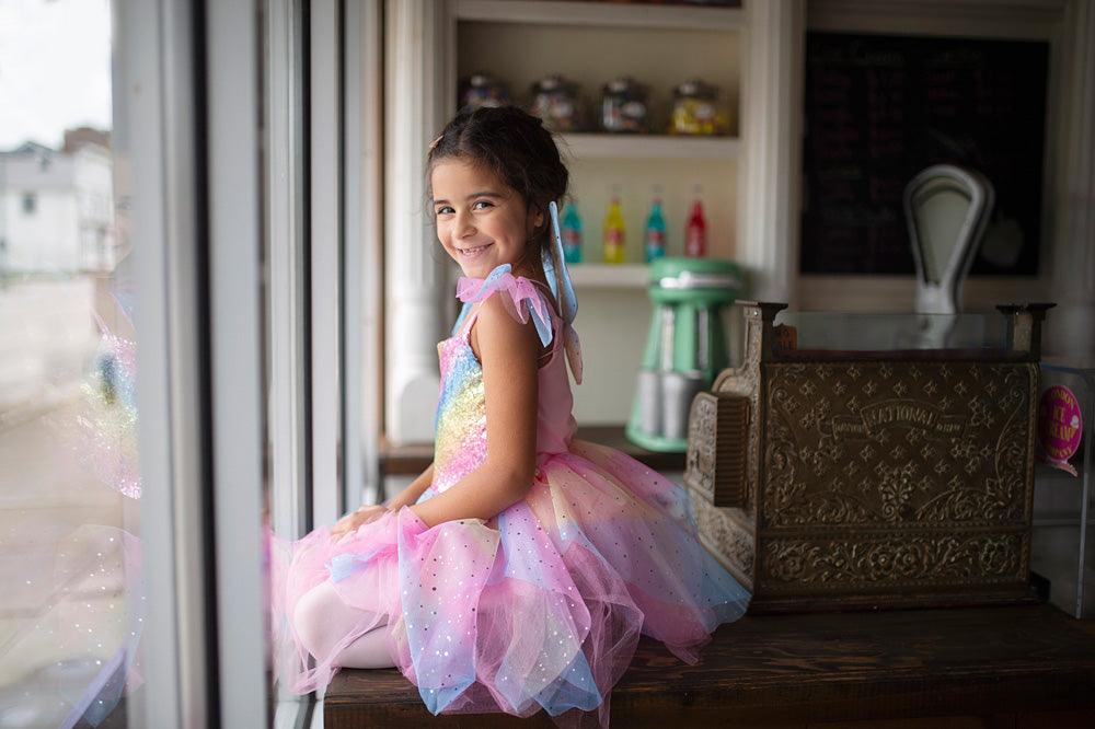 Rainbow Fairy Dress & Wings Size 5-6